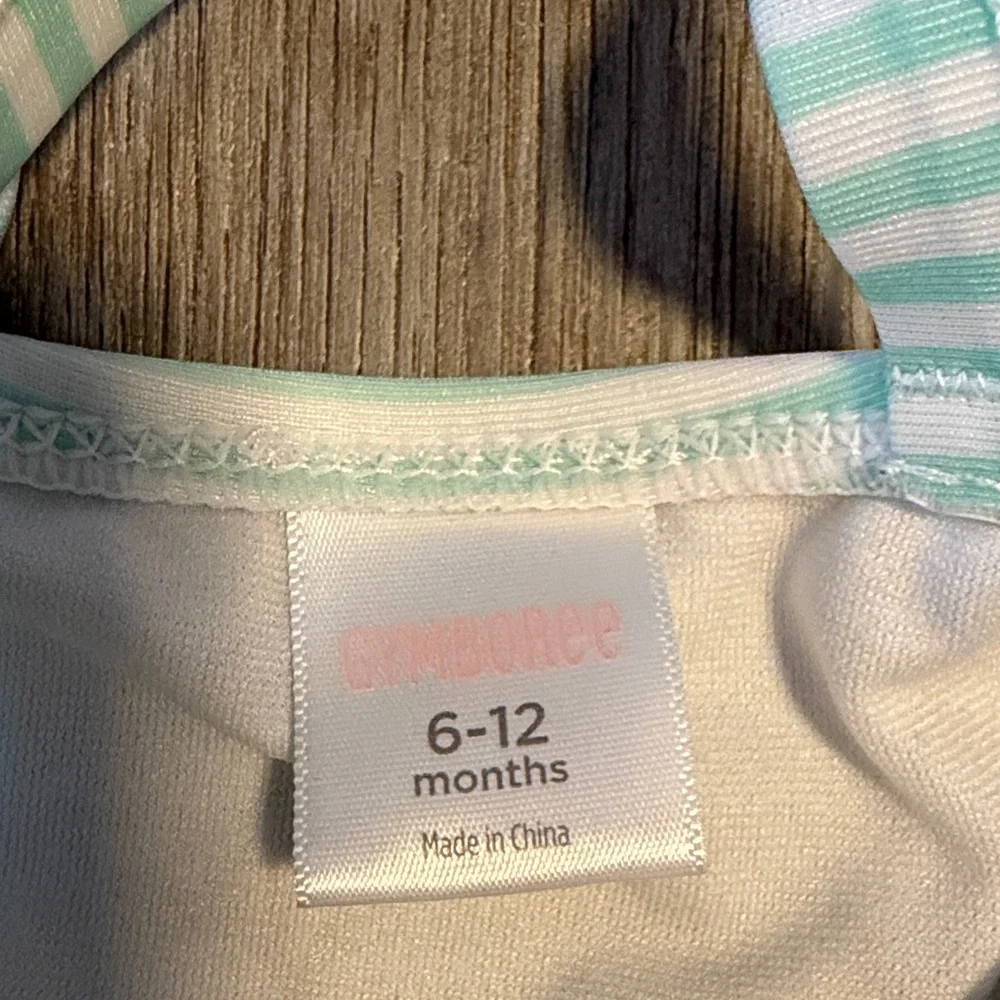 Gymboree Mint & White Striped One-Piece Swimsuit with Coral Flower